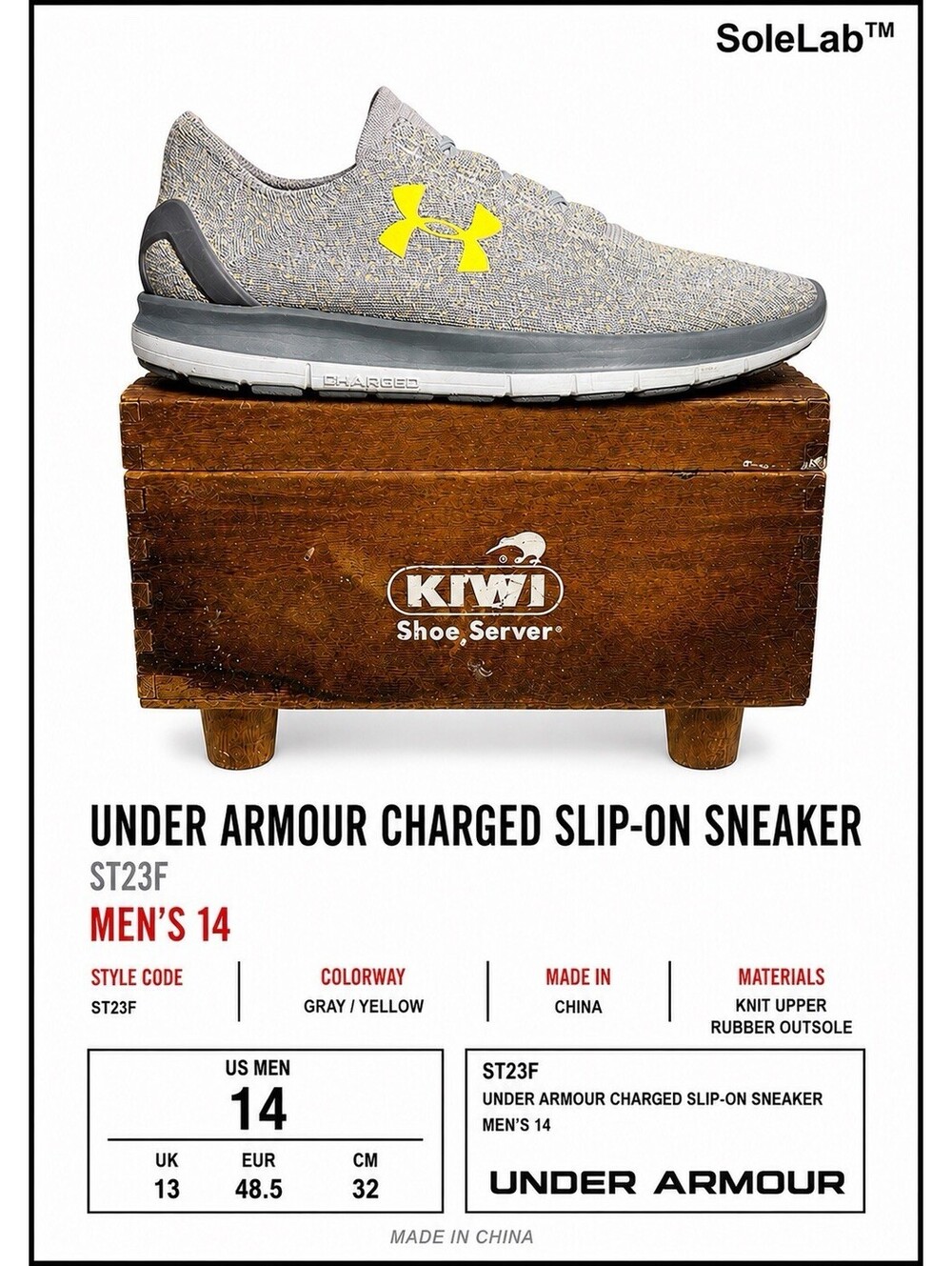 Under Armour SpeedForm Slingride Tri 1293465-941 Gray Yellow Men’s 14 Running